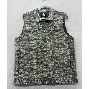 Kill City Vest Mens Sz L Tiger Stripe Camo Denim Sleeveless Trucker Jacket Green